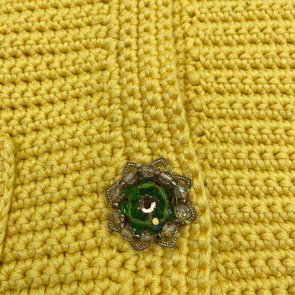 CYNTHIA STEFFE Yellow Cotton Knit Jeweled 3/4 Sleeve Cardigan Women's Sz XS - Picture 5 of 7